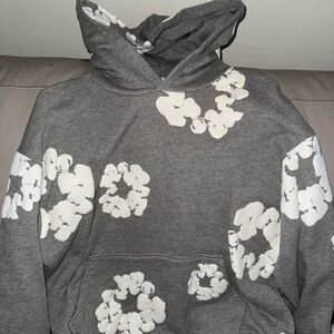 Gray Hoodie with White Floral Pattern
